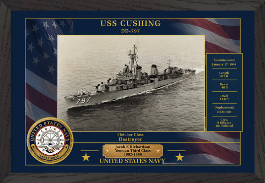 USS Cushing DD-797 Framed Patriotic Photo