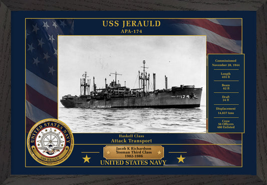 USS Jerauld APA-174 Framed Patriotic Photo