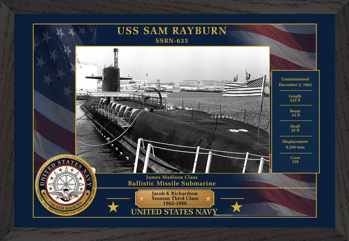 USS Sam Rayburn SSBN-635 Framed Patriotic Photo
