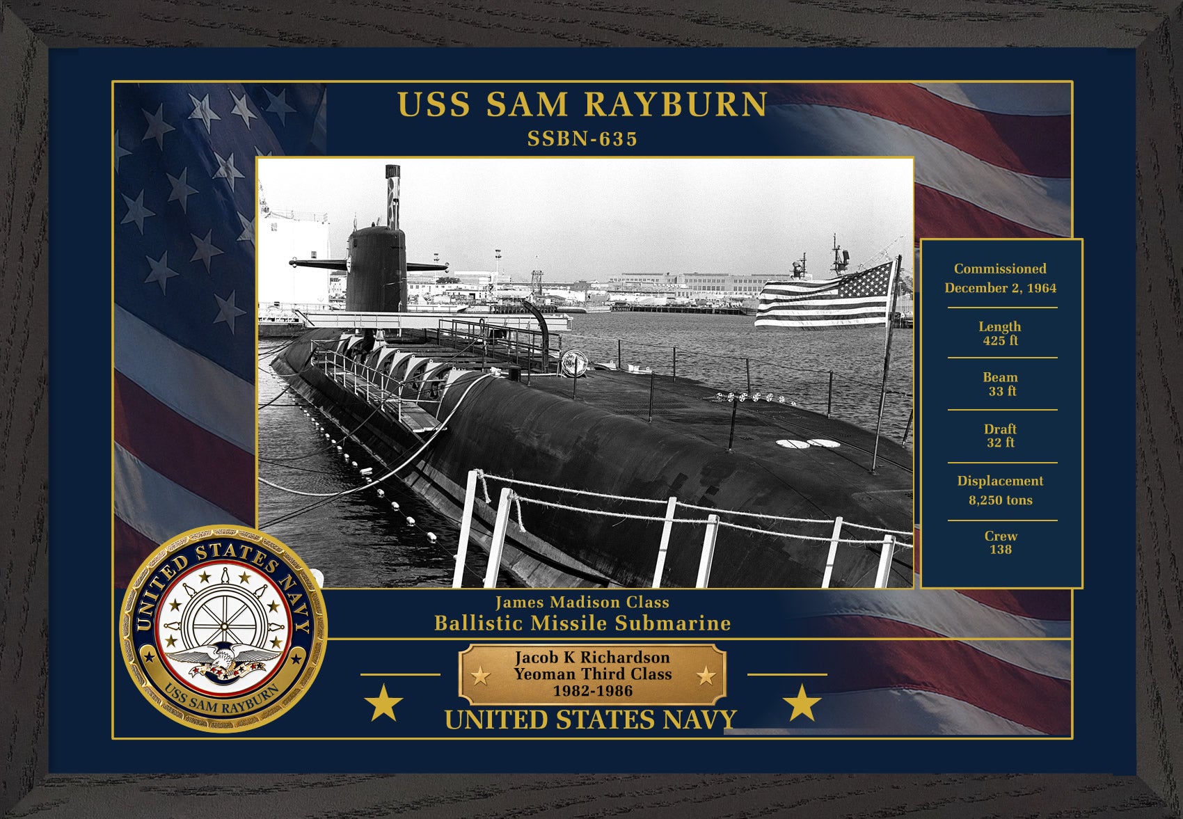 USS Sam Rayburn SSBN-635 Framed Patriotic Photo