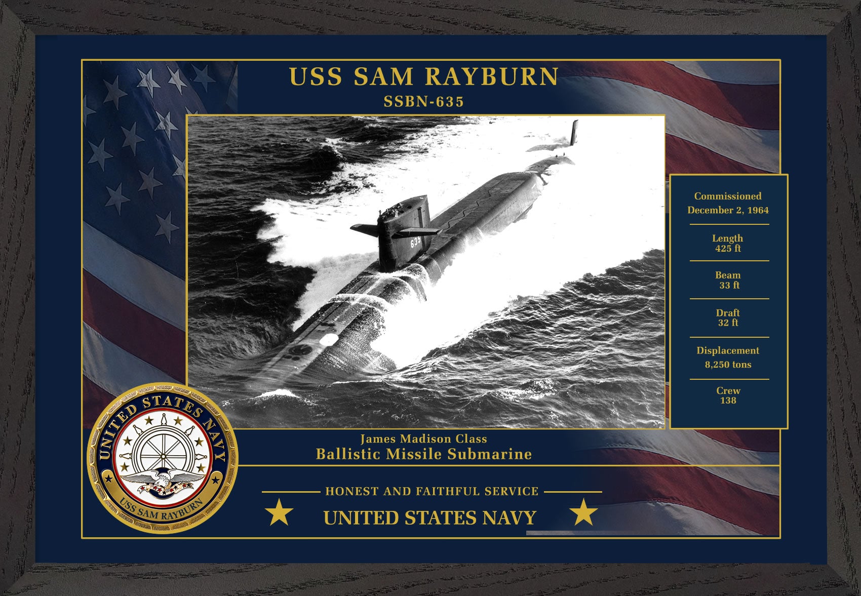 USS Sam Rayburn SSBN-635 Framed Patriotic Photo
