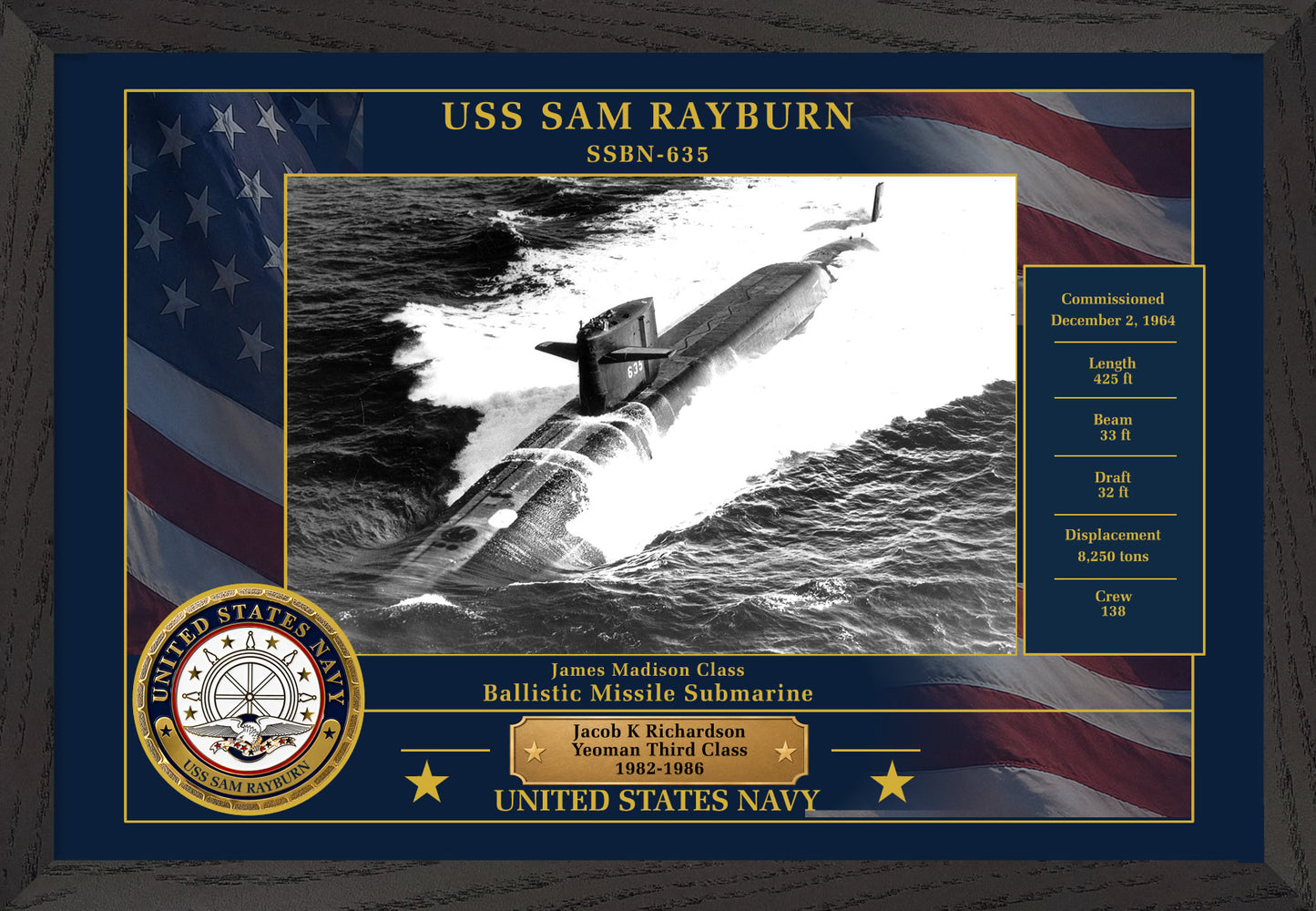 USS Sam Rayburn SSBN-635 Framed Patriotic Photo