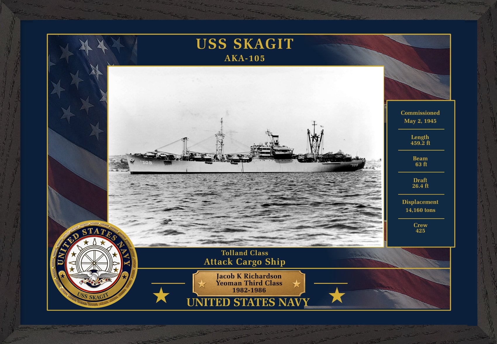 USS Skagit AKA-105 Framed Patriotic Photo