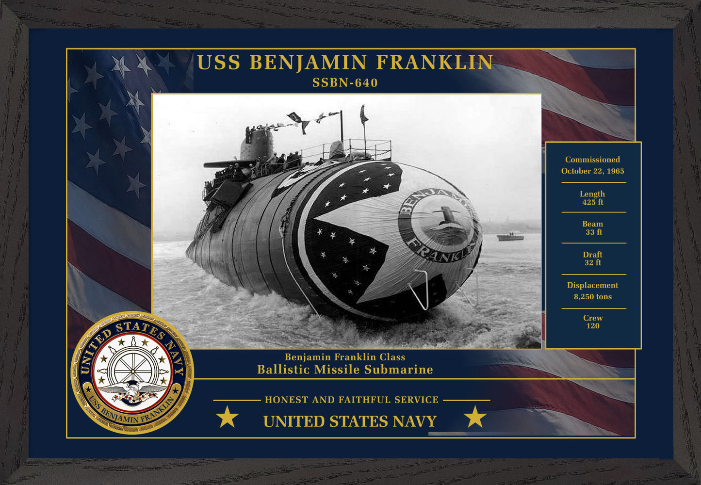 USS Benjamin Franklin SSBN-640 Framed Patriotic Photo