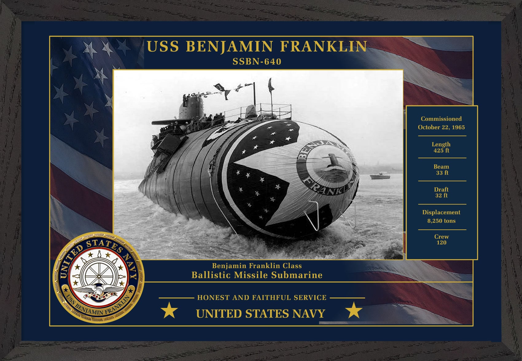 USS Benjamin Franklin SSBN-640 Framed Patriotic Photo