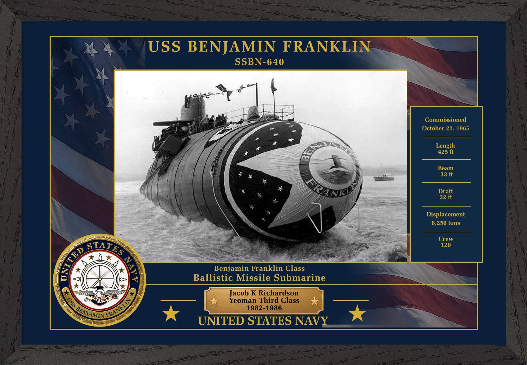USS Benjamin Franklin SSBN-640 Framed Patriotic Photo