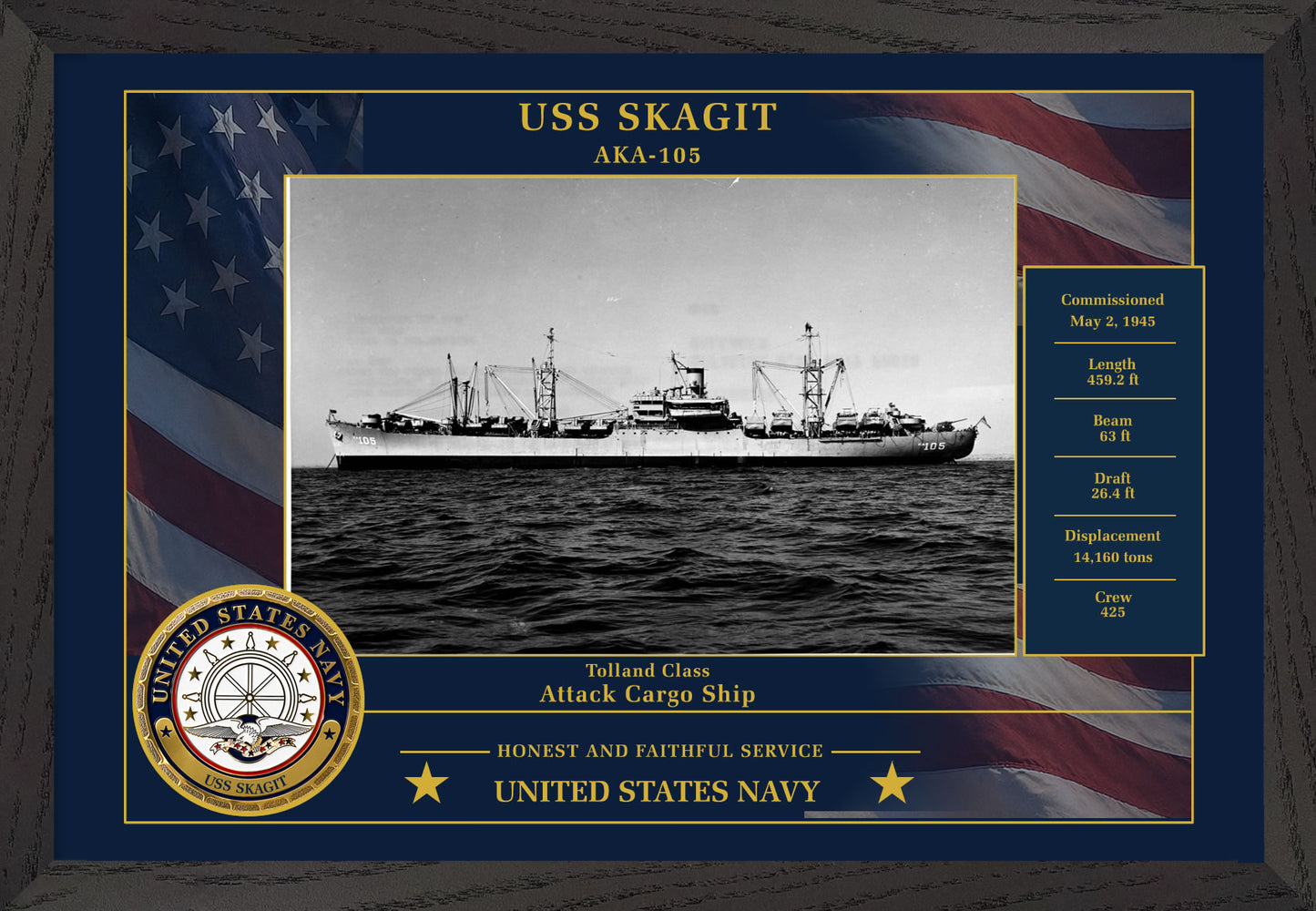 USS Skagit AKA-105 Framed Patriotic Photo