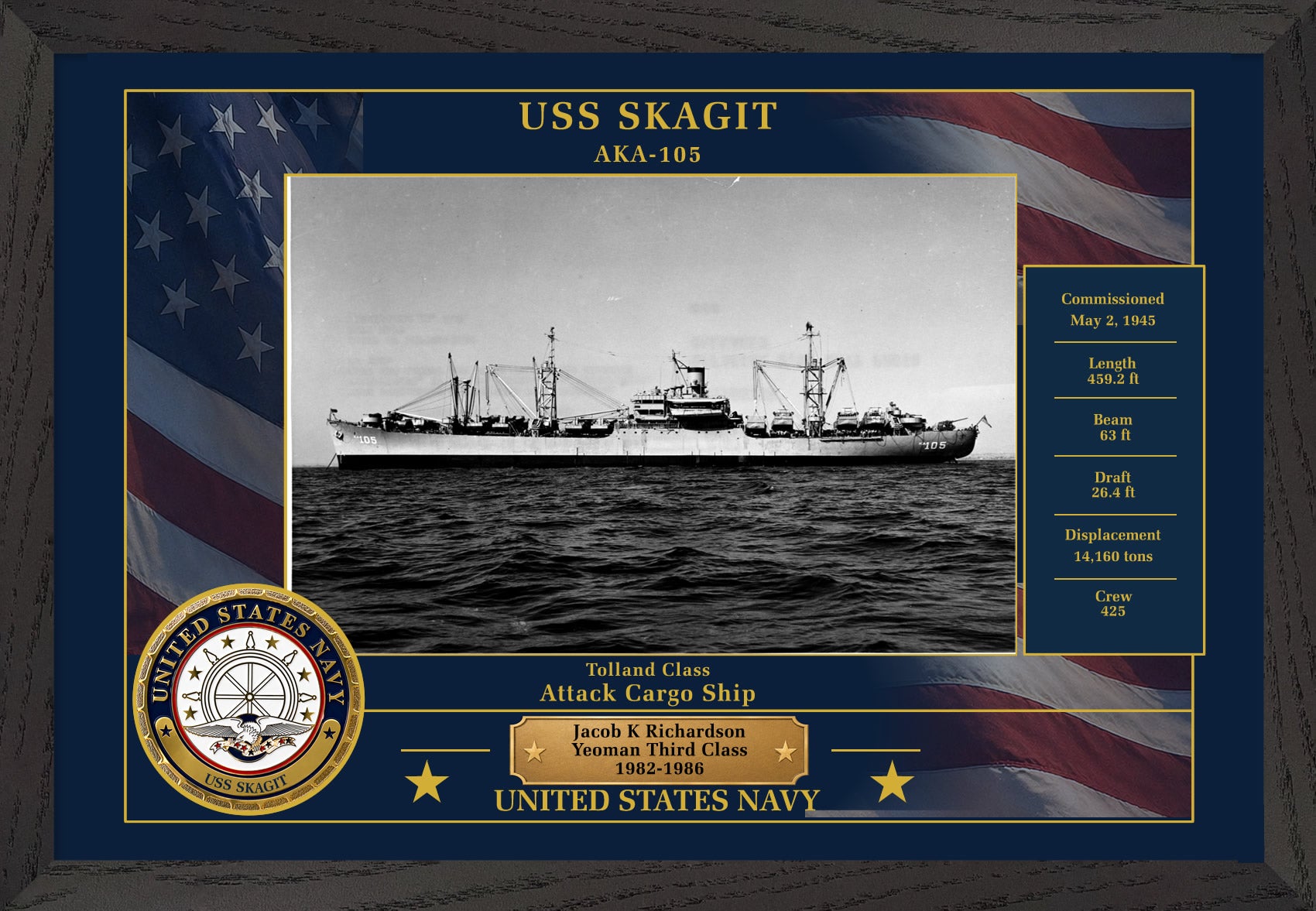 USS Skagit AKA-105 Framed Patriotic Photo