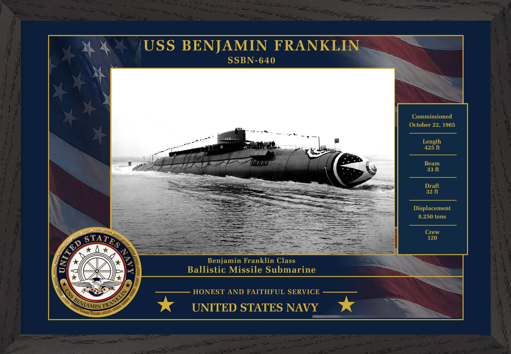 USS Benjamin Franklin SSBN-640 Framed Patriotic Photo