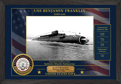 USS Benjamin Franklin SSBN-640 Framed Patriotic Photo
