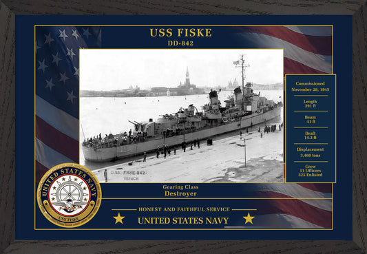 USS Fiske DD-842 Framed Patriotic Photo