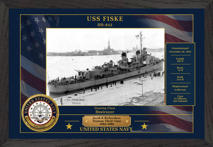 USS Fiske DD-842 Framed Patriotic Photo