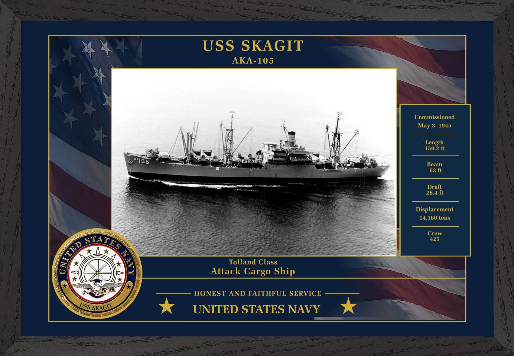 USS Skagit AKA-105 Framed Patriotic Photo