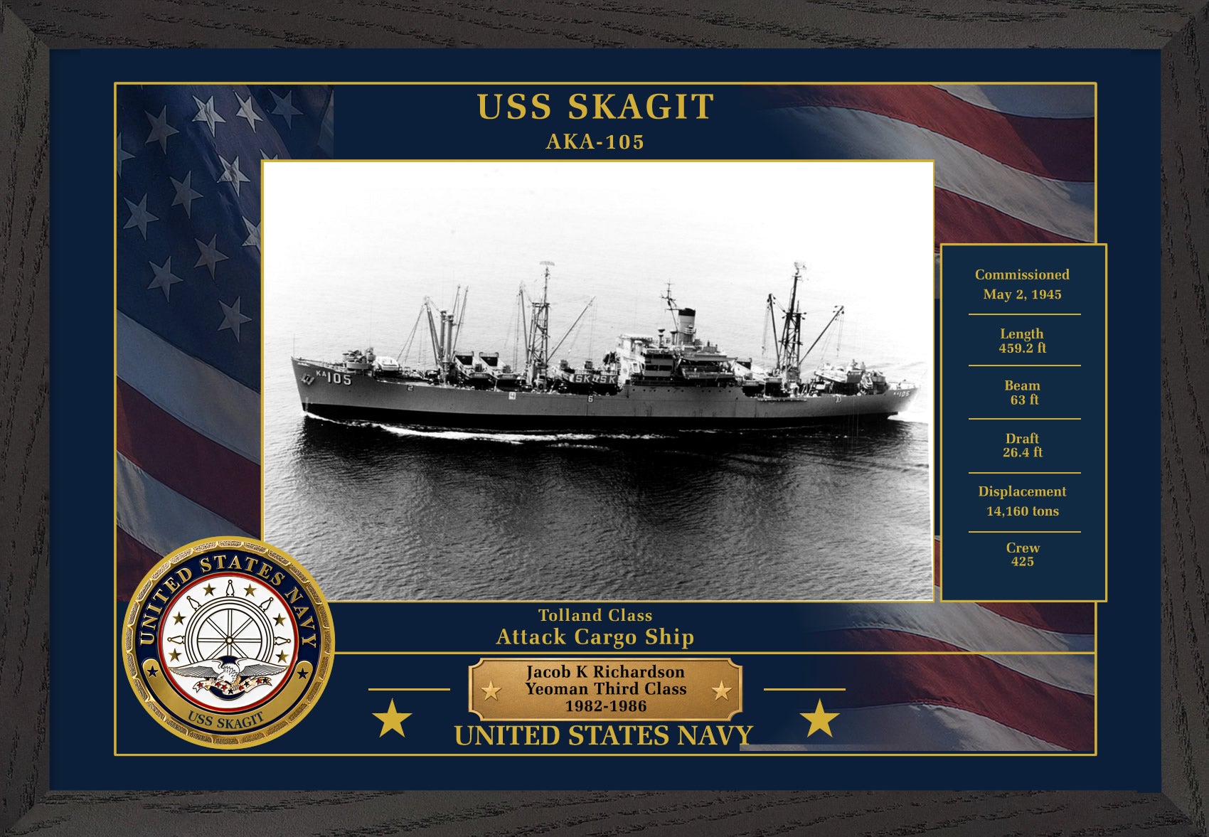 USS Skagit AKA-105 Framed Patriotic Photo