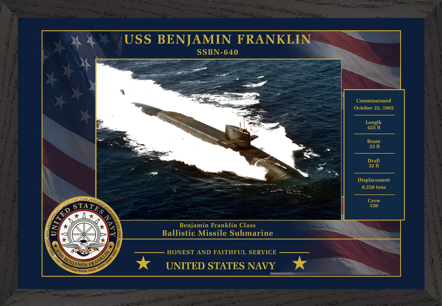 USS Benjamin Franklin SSBN-640 Framed Patriotic Photo