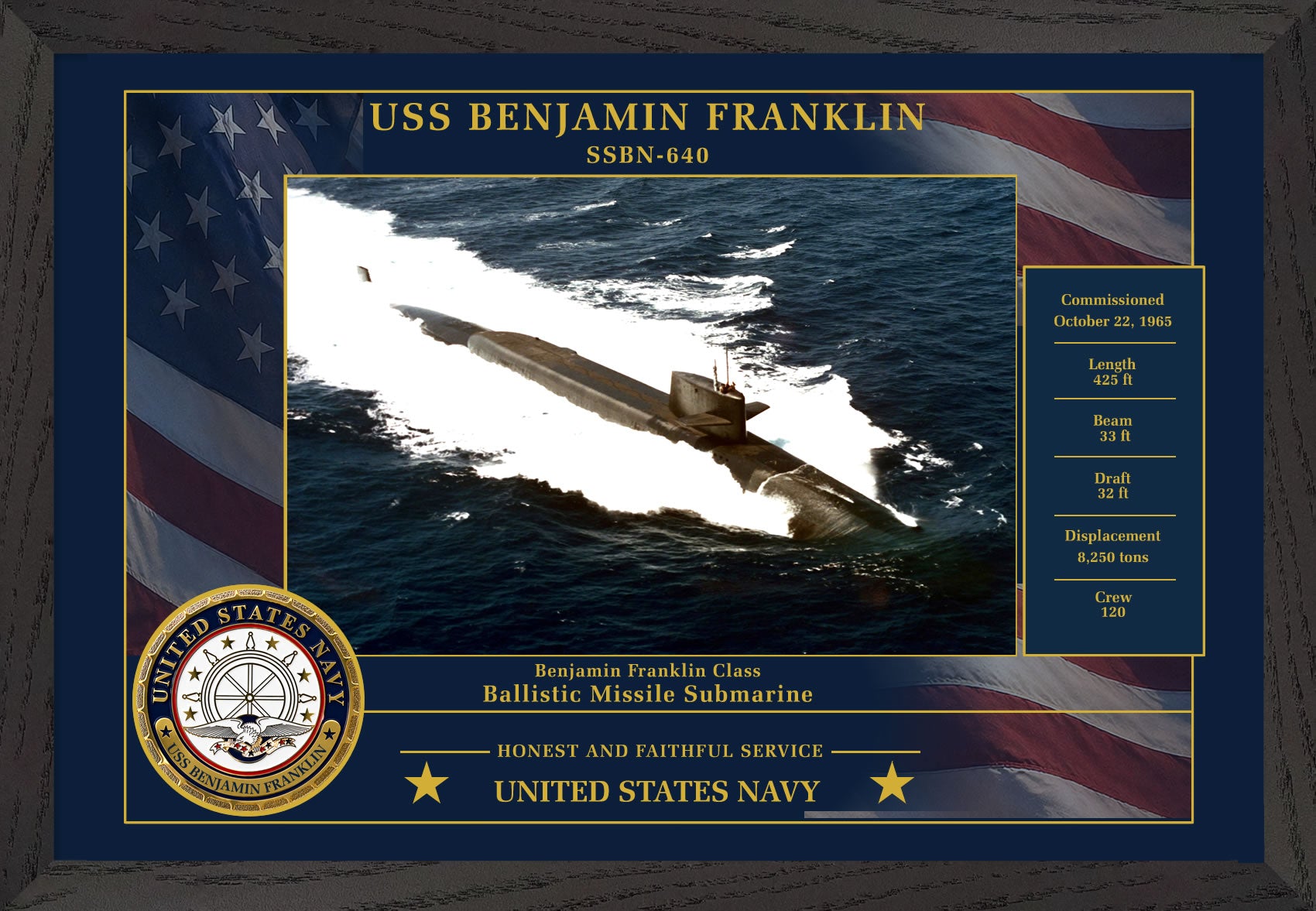 USS Benjamin Franklin SSBN-640 Framed Patriotic Photo