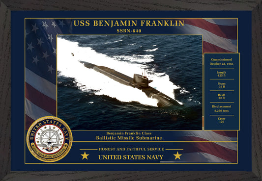 USS Benjamin Franklin SSBN-640 Framed Patriotic Photo