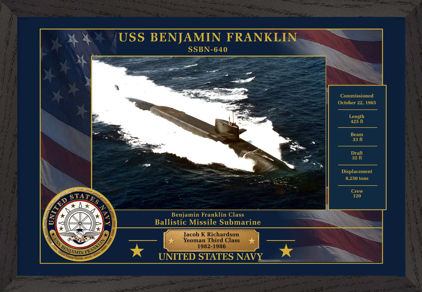 USS Benjamin Franklin SSBN-640 Framed Patriotic Photo