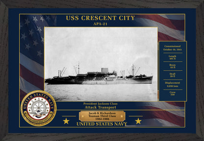 USS Crescent City APA-21 Framed Patriotic Photo