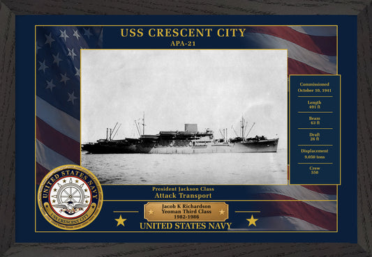 USS Crescent City APA-21 Framed Patriotic Photo