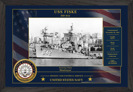 USS Fiske DD-842 Framed Patriotic Photo