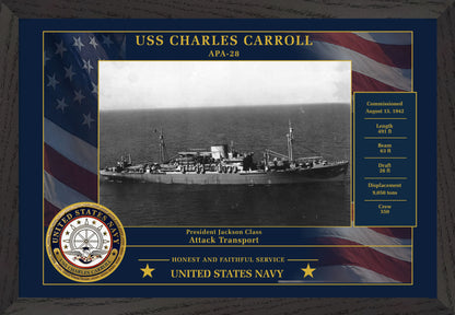 USS Charles Carroll APA-28 Framed Patriotic Photo