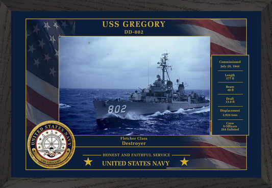 USS Gregory DD-802 Framed Patriotic Photo