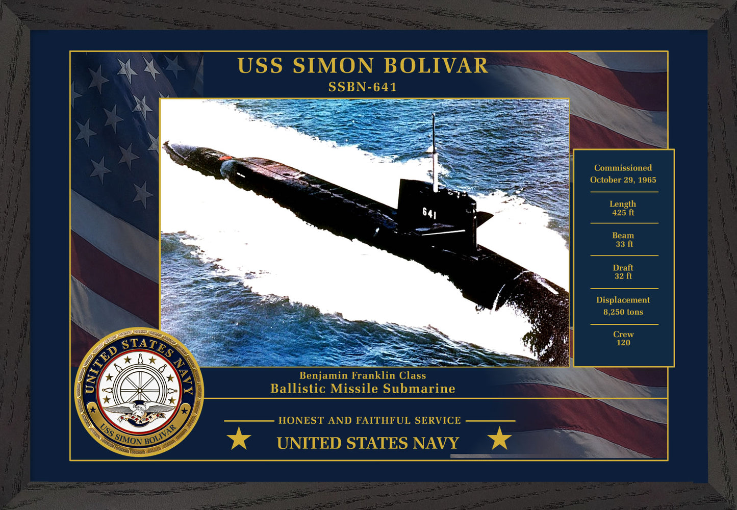 USS Simon Bolivar SSBN-641 Framed Patriotic Photo