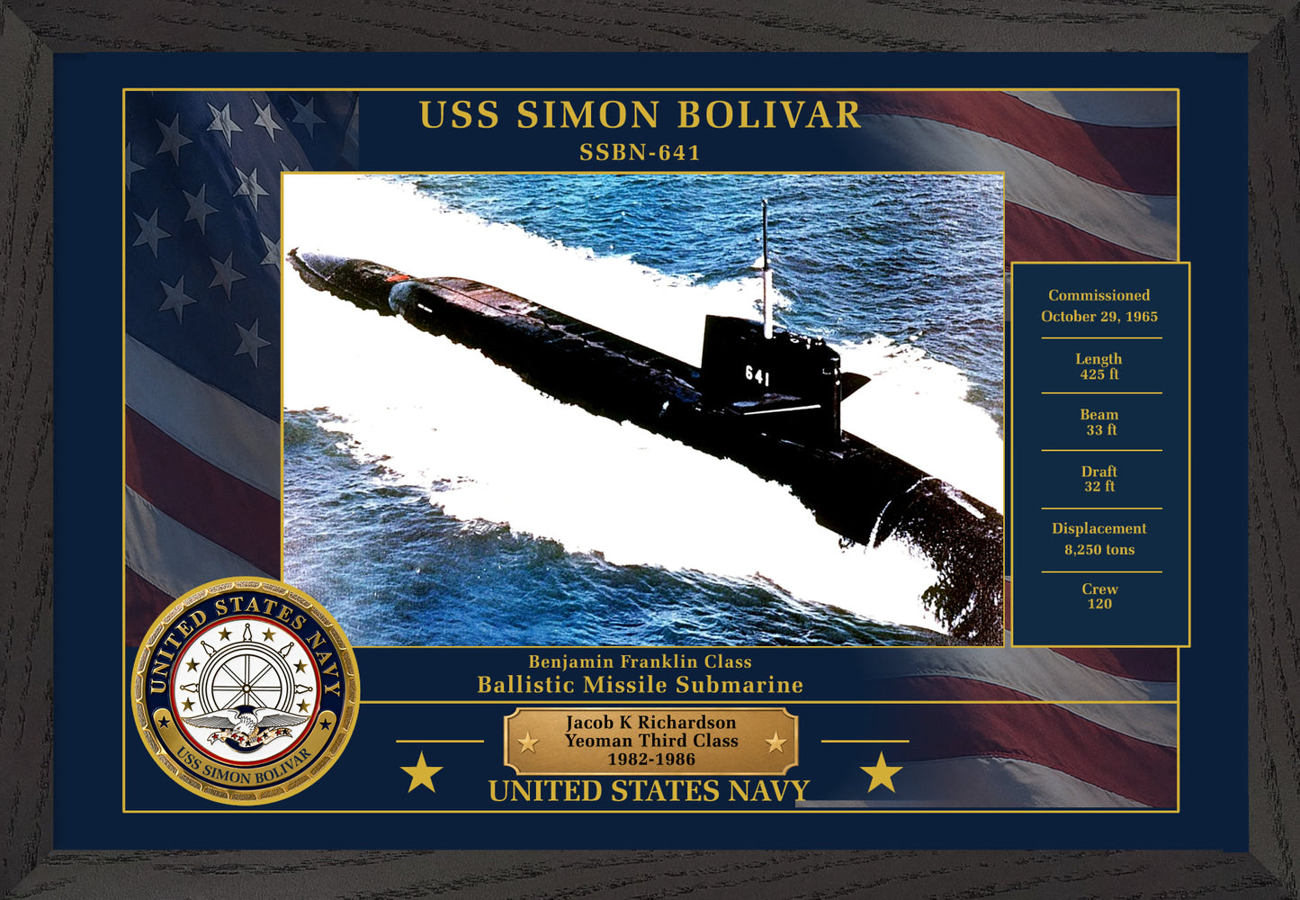 USS Simon Bolivar SSBN-641 Framed Patriotic Photo