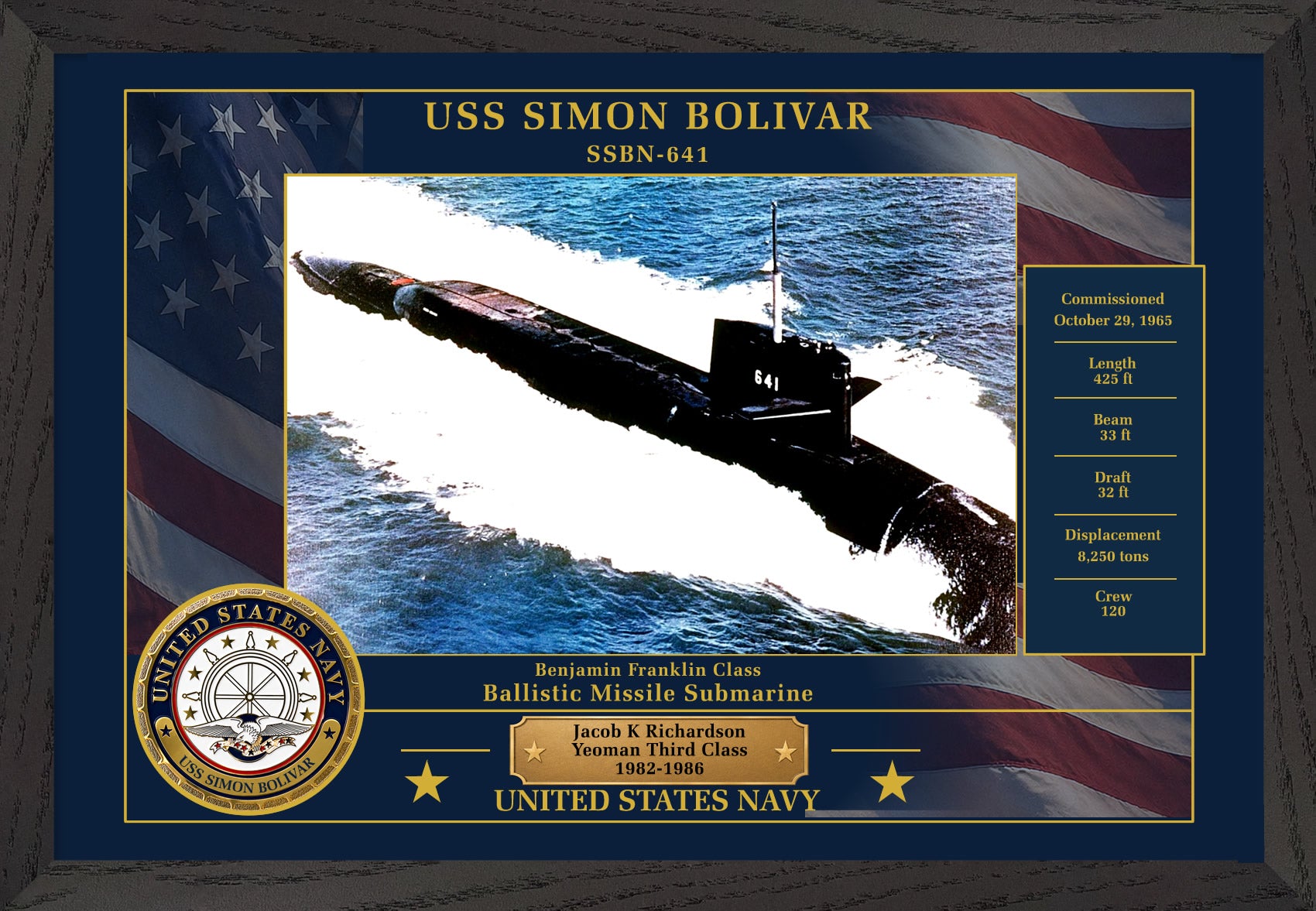 USS Simon Bolivar SSBN-641 Framed Patriotic Photo