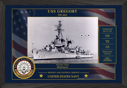 USS Gregory DD-802 Framed Patriotic Photo