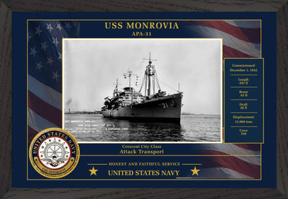 USS Monrovia APA-31 Framed Patriotic Photo
