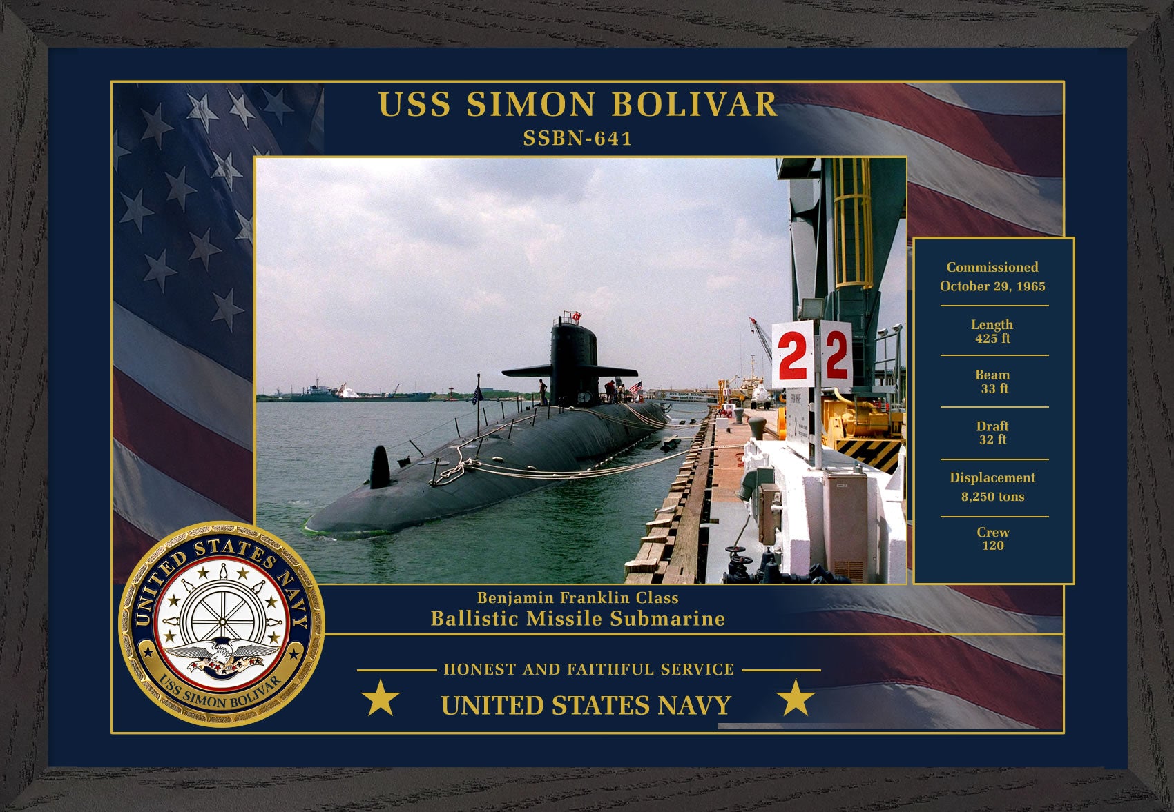 USS Simon Bolivar SSBN-641 Framed Patriotic Photo