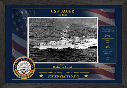 USS Bauer DE-1025 Framed Patriotic Photo