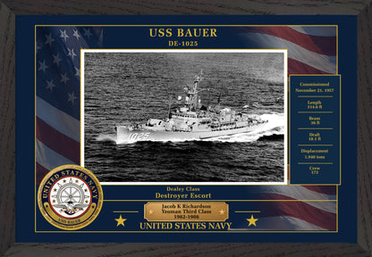 USS Bauer DE-1025 Framed Patriotic Photo