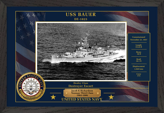 USS Bauer DE-1025 Framed Patriotic Photo
