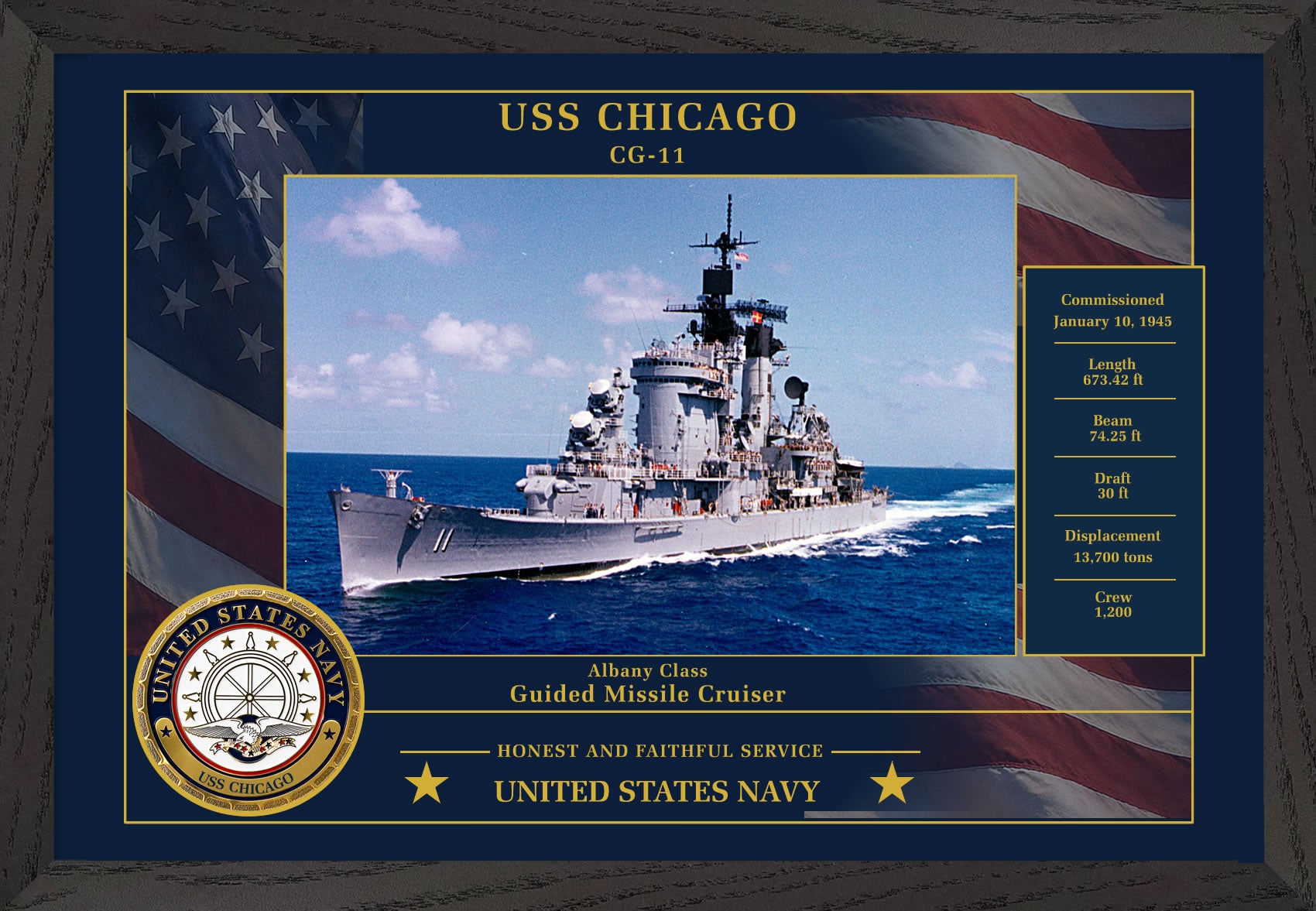 USS Chicago CG-11 Framed Patriotic Photo