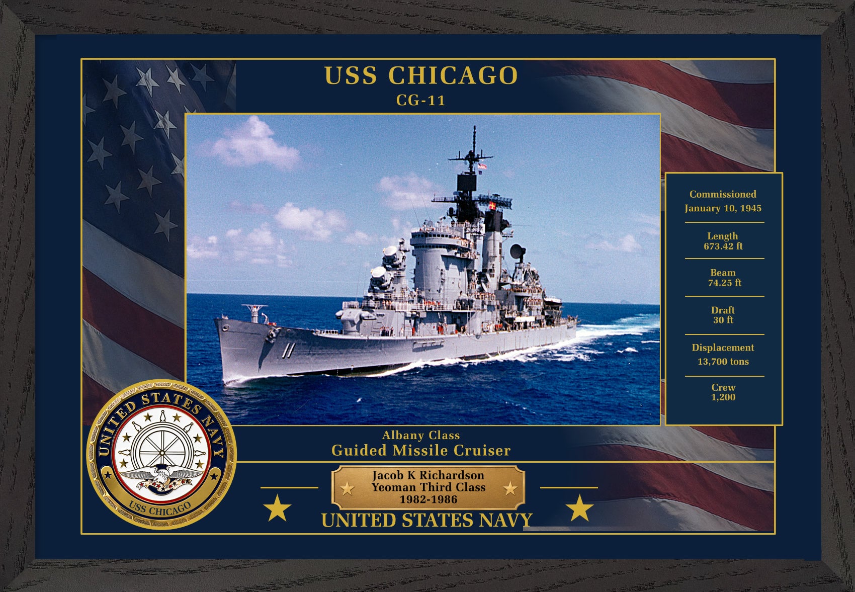 USS Chicago CG-11 Framed Patriotic Photo