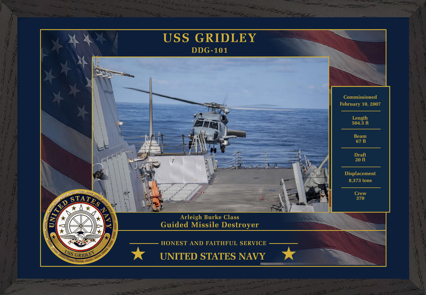 USS Gridley DDG-101 Framed Patriotic Photo