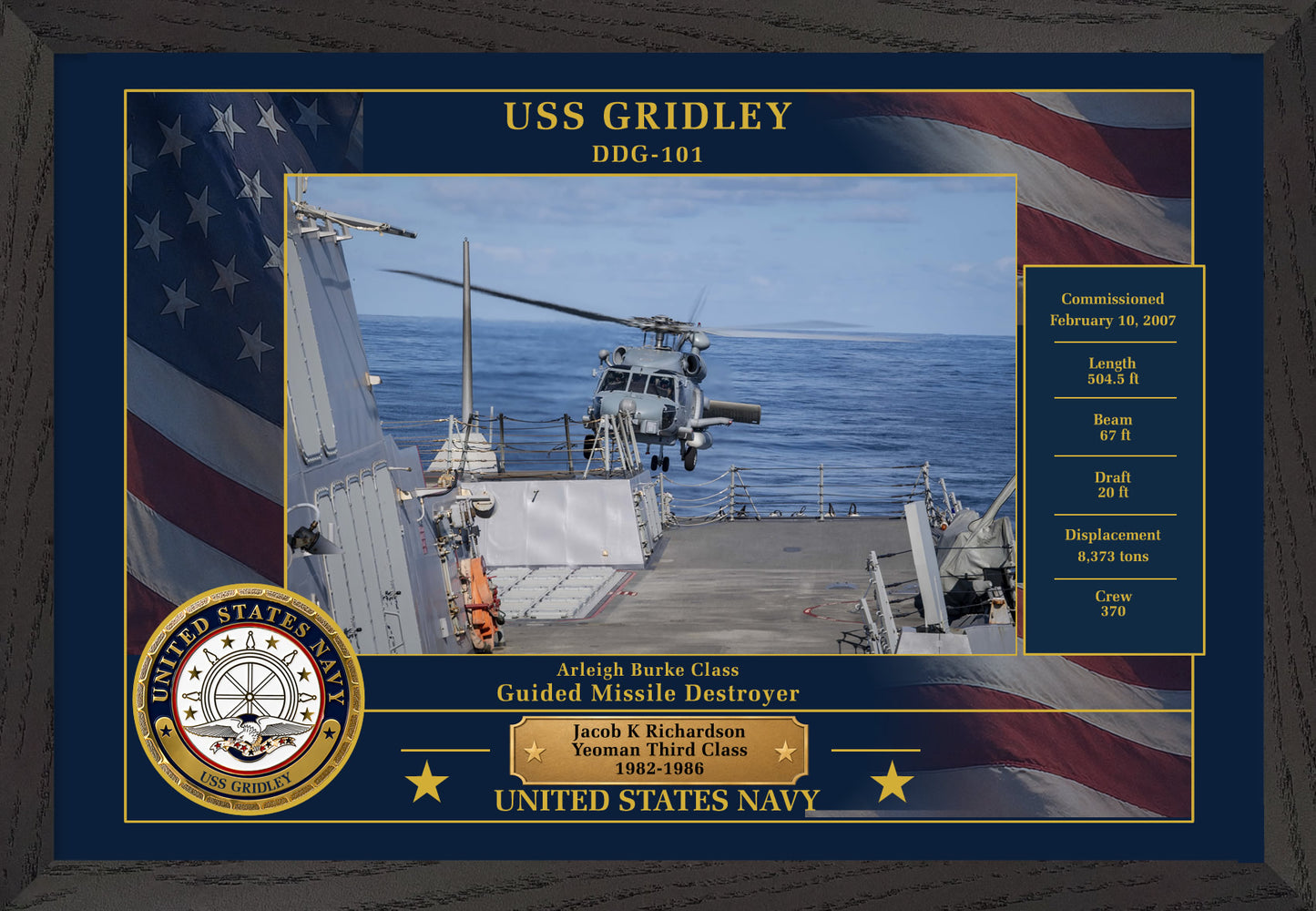 USS Gridley DDG-101 Framed Patriotic Photo