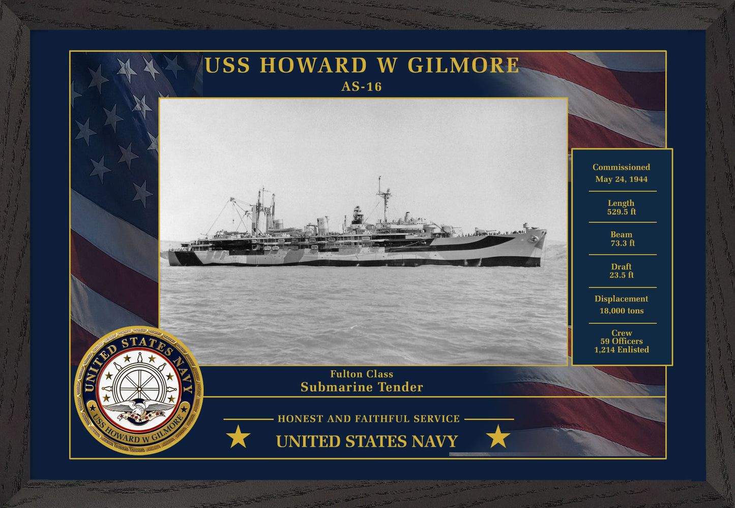 USS Howard W Gilmore AS-16 Framed Patriotic Photo