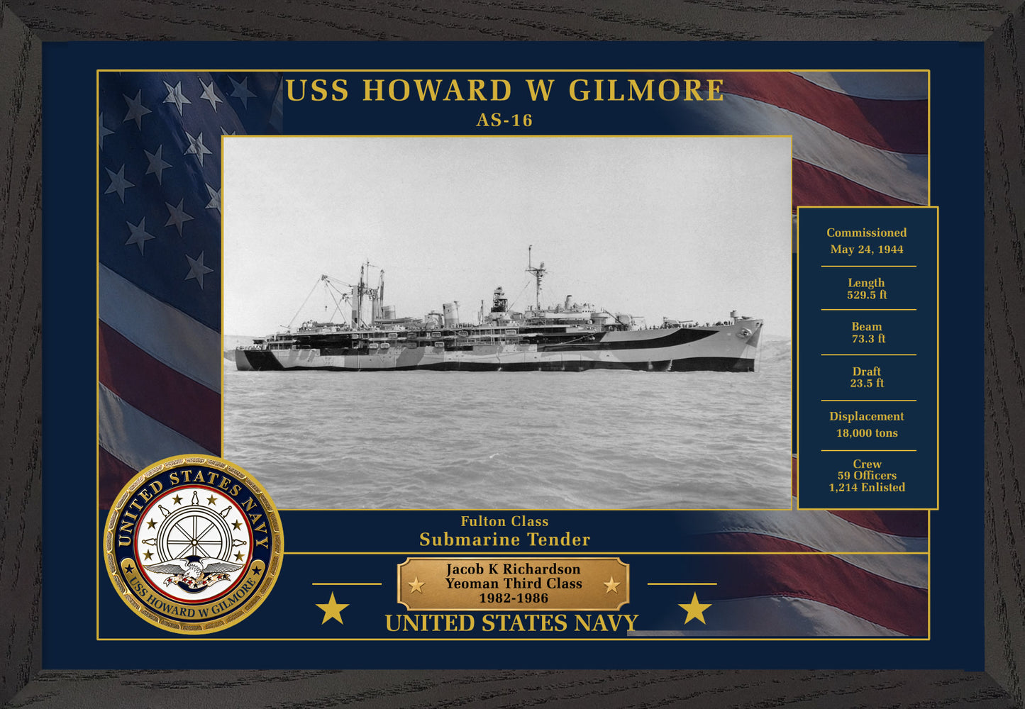 USS Howard W Gilmore AS-16 Framed Patriotic Photo