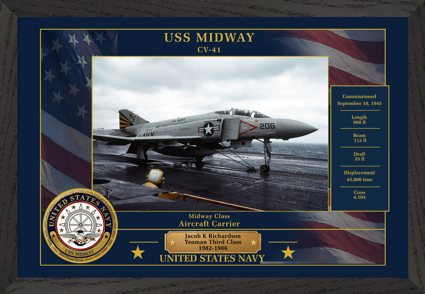 USS Midway CV-41 Framed Patriotic Photo
