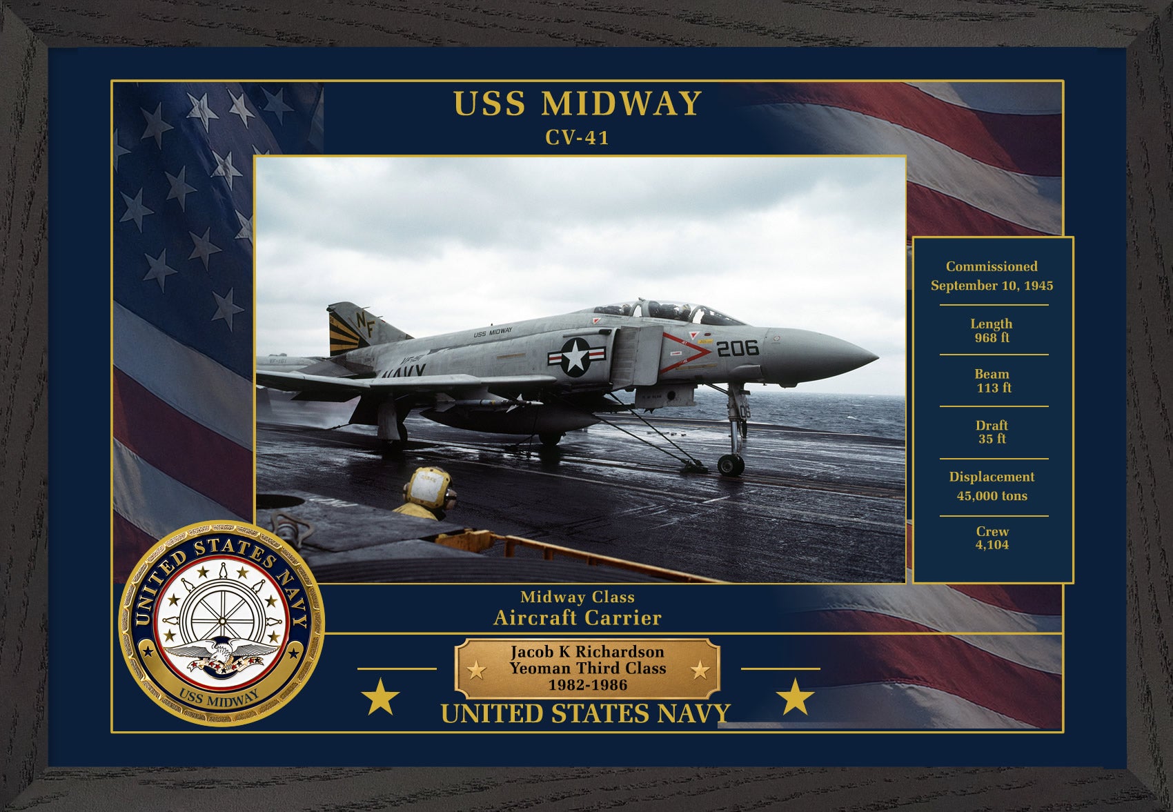 USS Midway CV-41 Framed Patriotic Photo