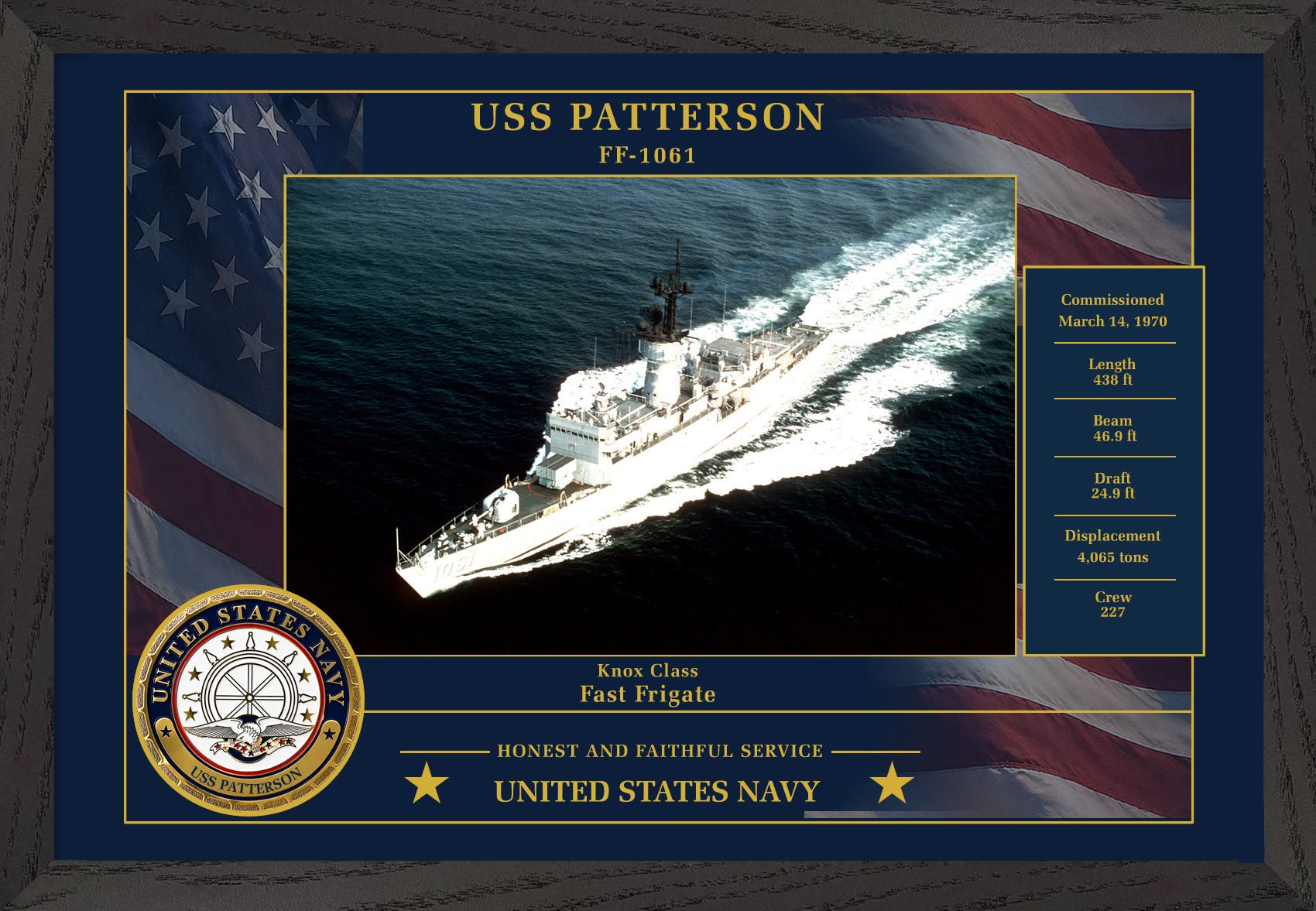 USS Patterson FF-1061 Framed Patriotic Photo