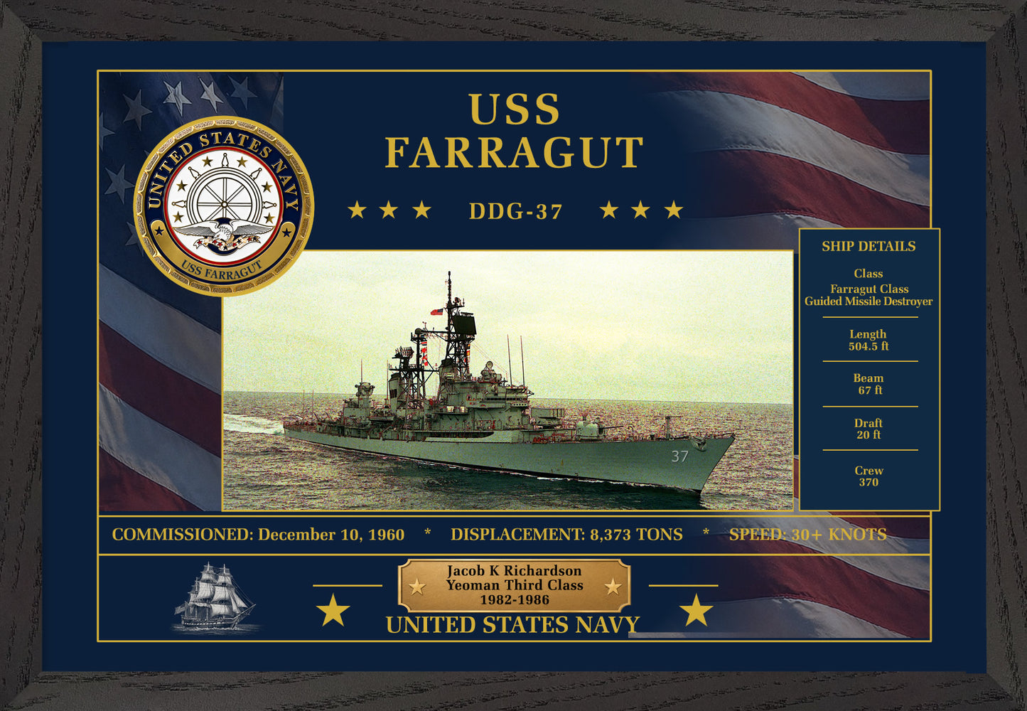 USS Farragut DDG-37 Framed Patriotic Art