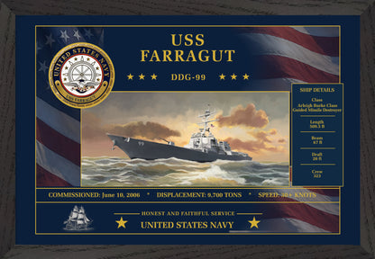 USS Farragut DDG-99 Framed Patriotic Art