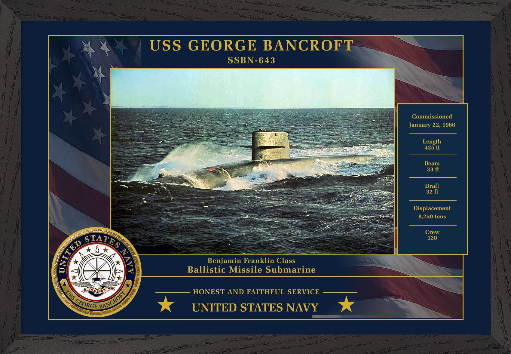USS George Bancroft SSBN-643 Framed Patriotic Photo