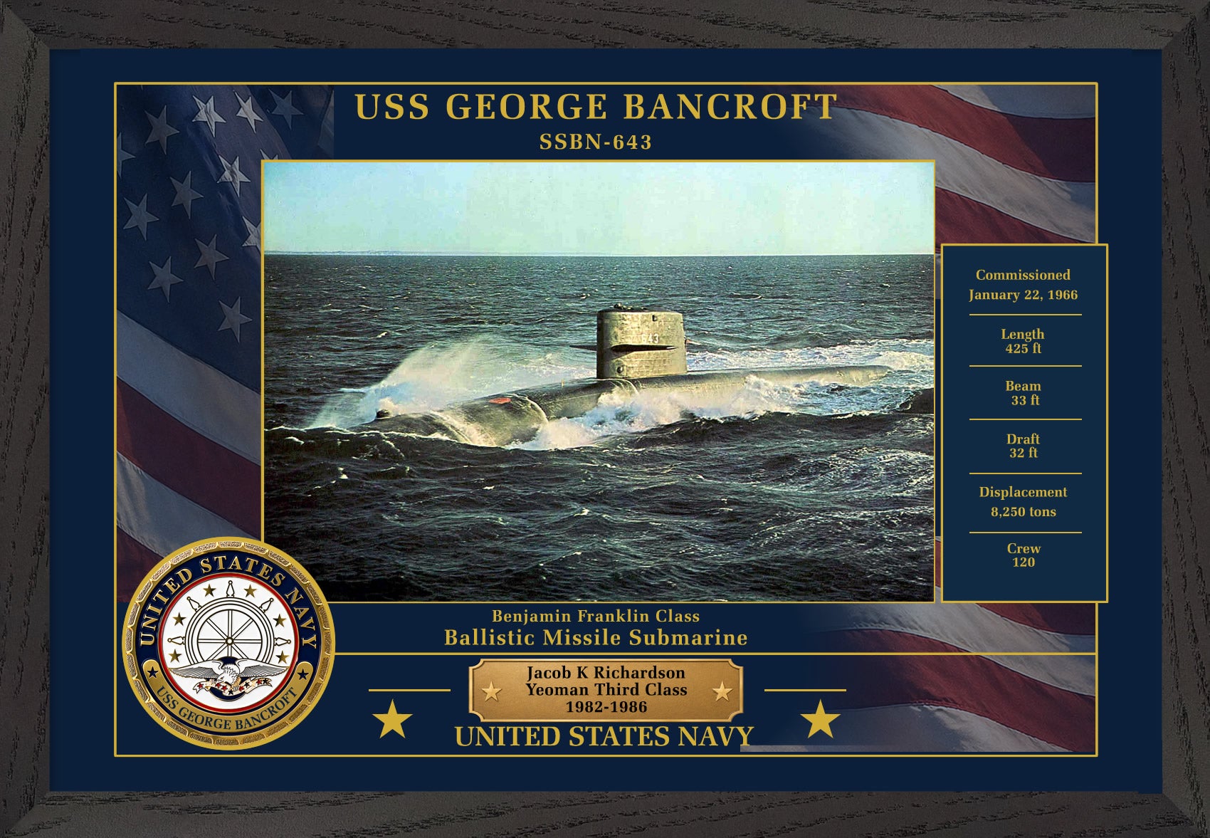 USS George Bancroft SSBN-643 Framed Patriotic Photo