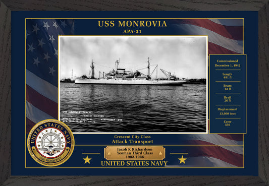USS Monrovia APA-31 Framed Patriotic Photo